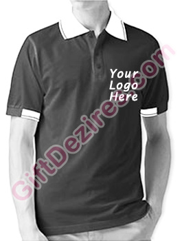 Designer Black Melange and White Color Logo Printed T Shirts
